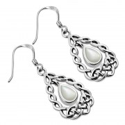 Mother of Pearl Drop Silver Celtic Knot Earrings - e306